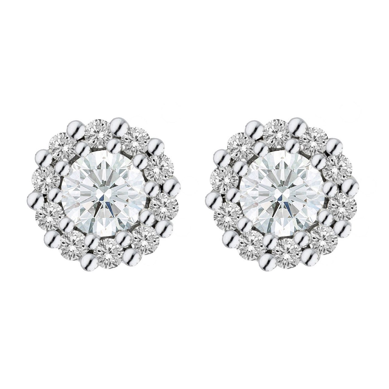 14KT White Gold VS2 I 0.45CTW Round Diamond Halo Earrings - Image 1