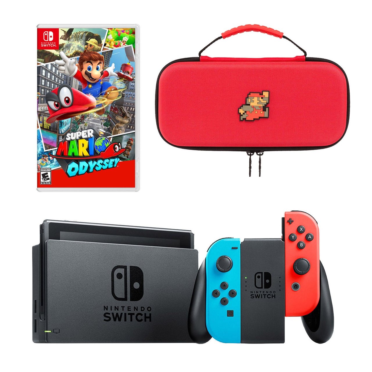 Nintendo Switch with Super Mario Odyssey Game and Switch Case - Image 1