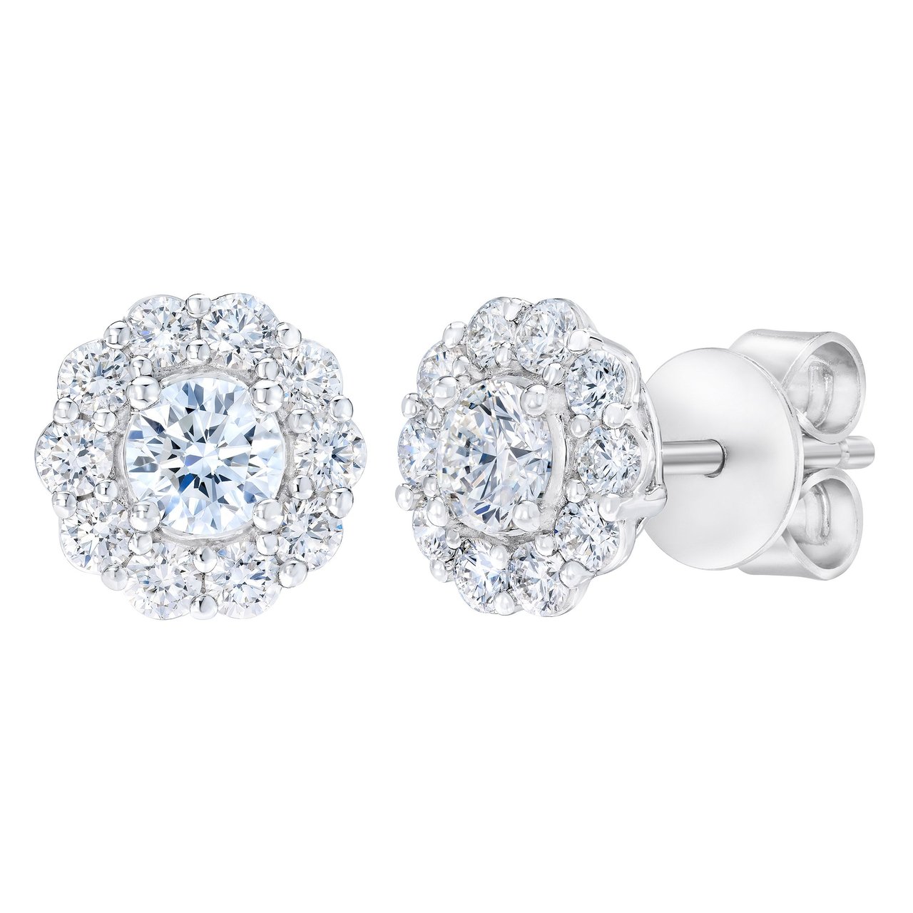 14kt White Gold VS2 I 1.00 ctw Round Diamond Halo Stud Earrings - Image 1