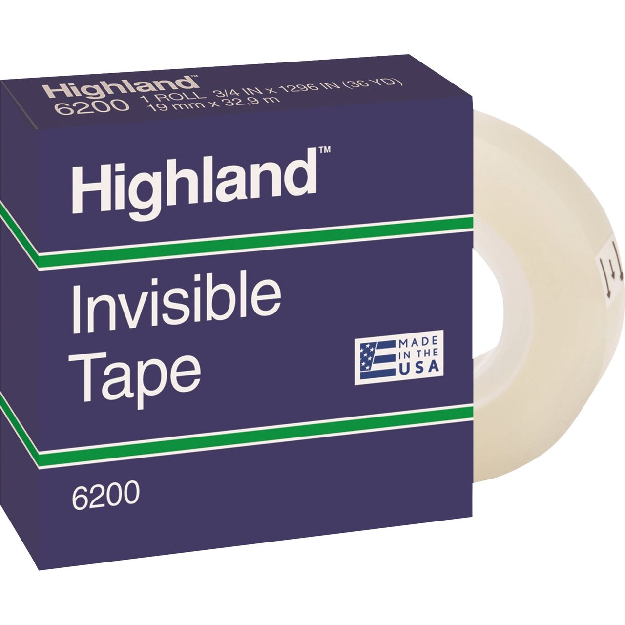 Highland Invisible Tape Mending, 3/4" x 1296", Clear, 4-Pack