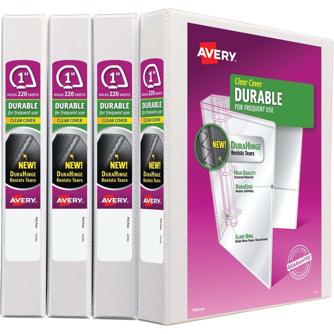 Avery Durable View Binder with DuraHinge, 1" Capacity, White, 4-Pack (AVE17575) - Image 1