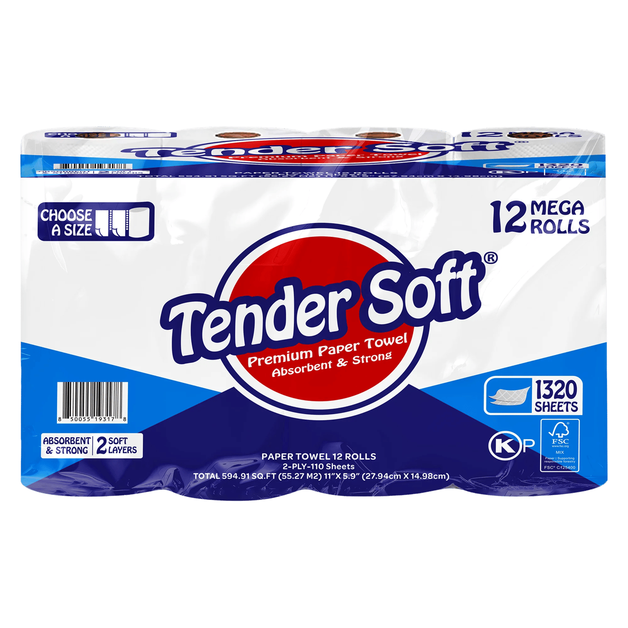 Tender Soft Paper Towel 594 Sqft 12 Rolls / 110 Sheets - Image 1