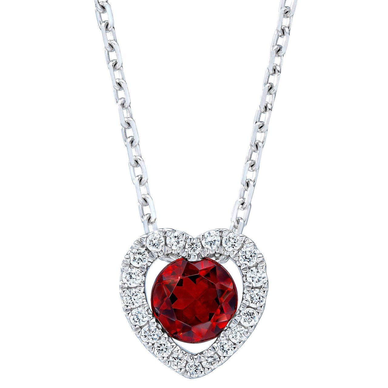 14KT WHITE GOLD VS2 I 0.10CTW DIAMOND AND GARNET PENDANT - Image 1