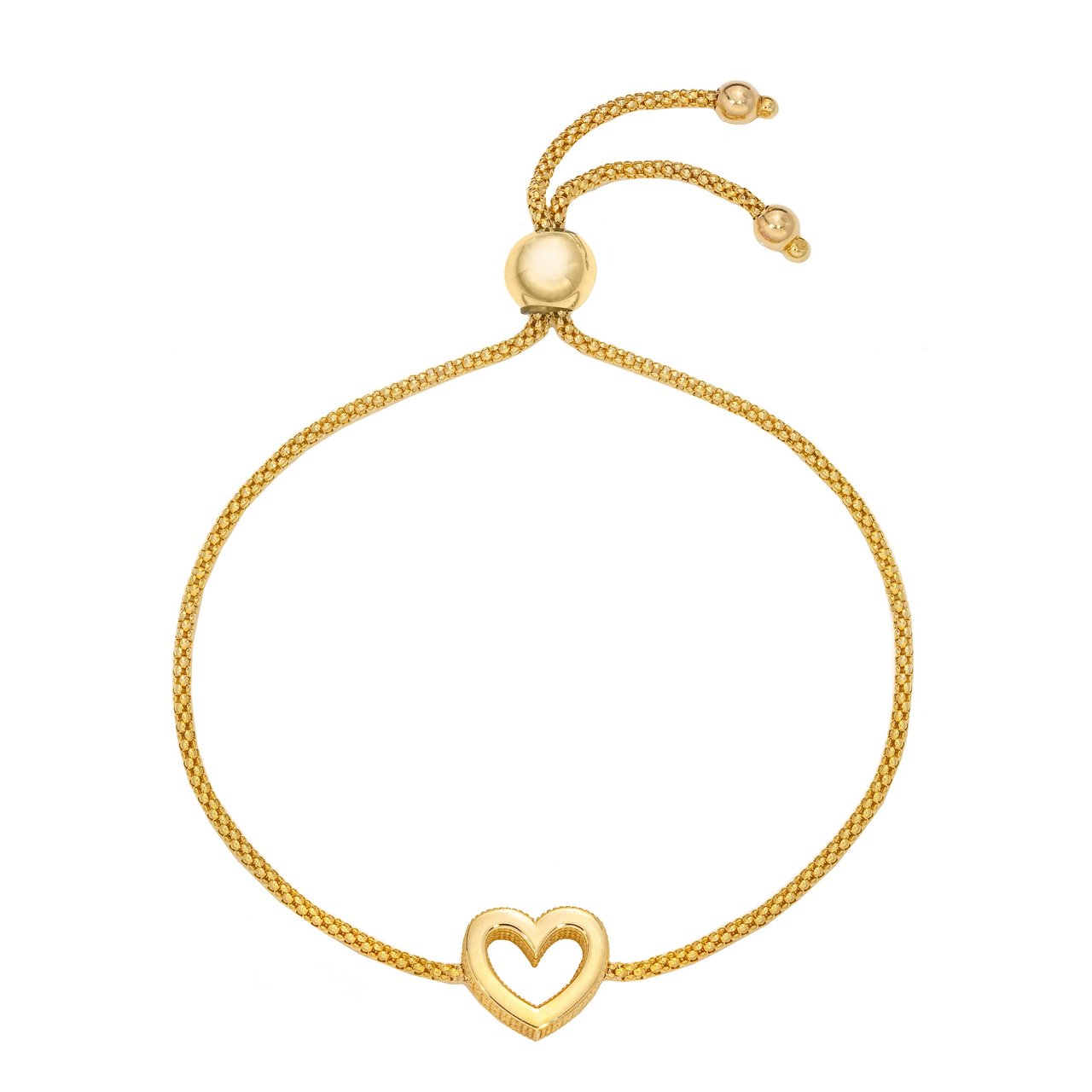 14kt Yellow Gold 9.5" Heart Bolo Bracelet Made in Italy - Image 1