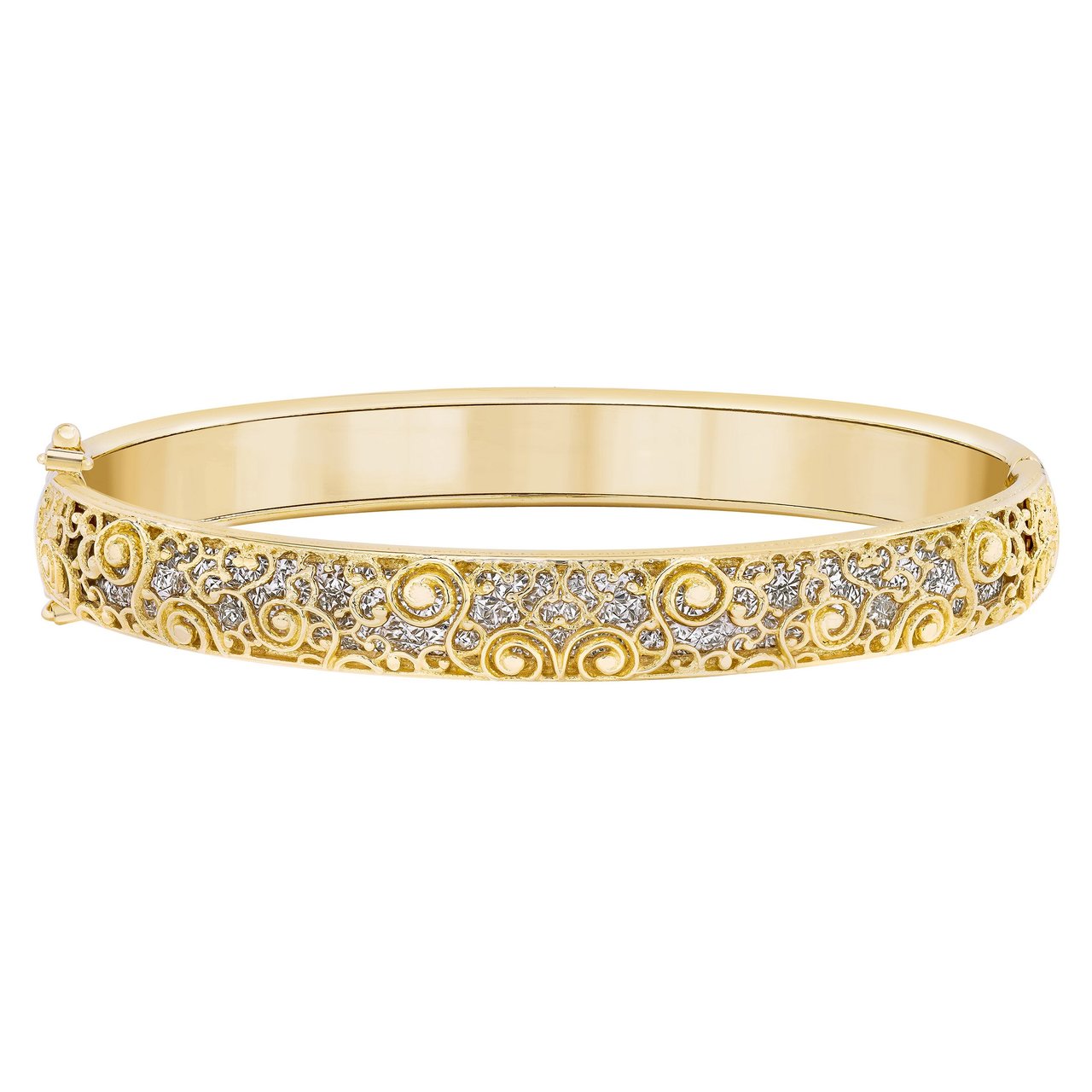 14KT Two-Tone Gold Filigree Bangle Made in Italy - Image 1