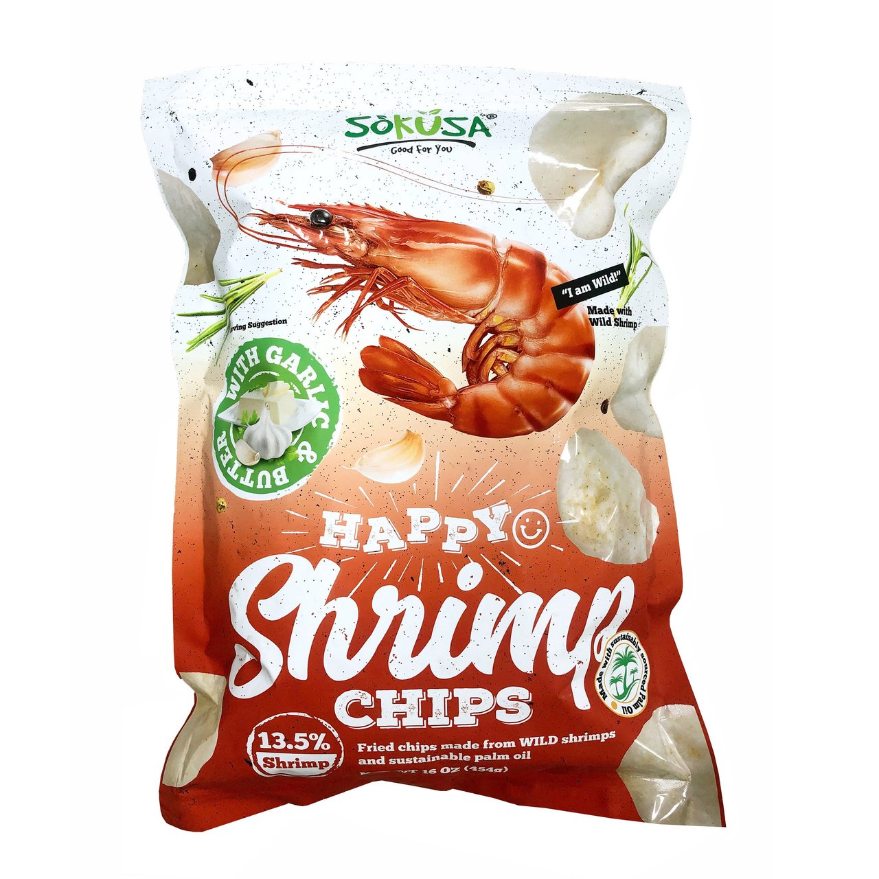 Naive Happy Shrimp Chips with Garlic & Butter 16 oz - Image 1