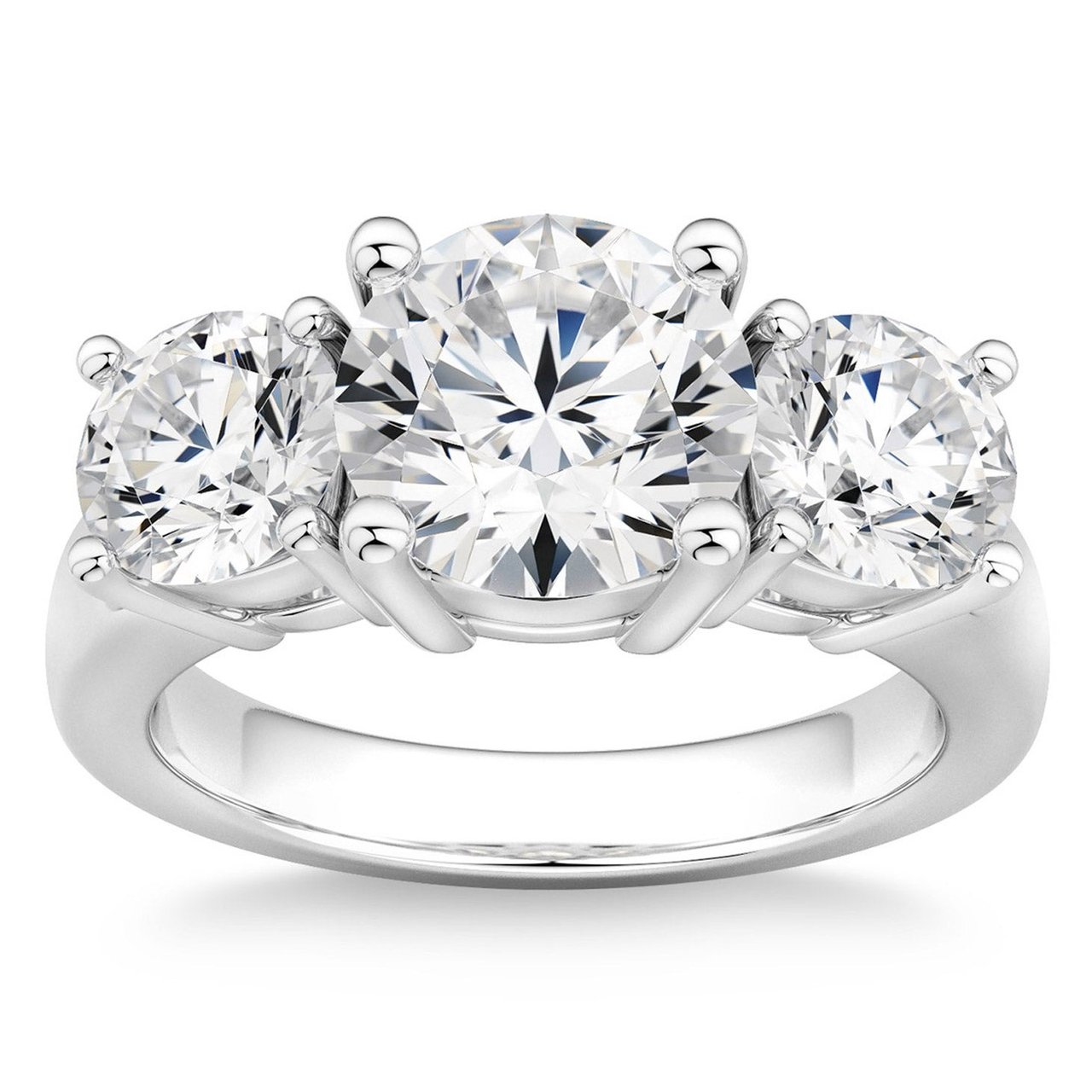 2.40 CTW Round Diamond Platinum 3-Stone Ring, Center 1.30 CT, VVS2 Clarity, F Color - Image 1