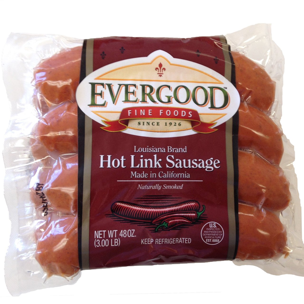 Evergood Louisiana Hot Links Pork Casing 3 lbs - Image 1