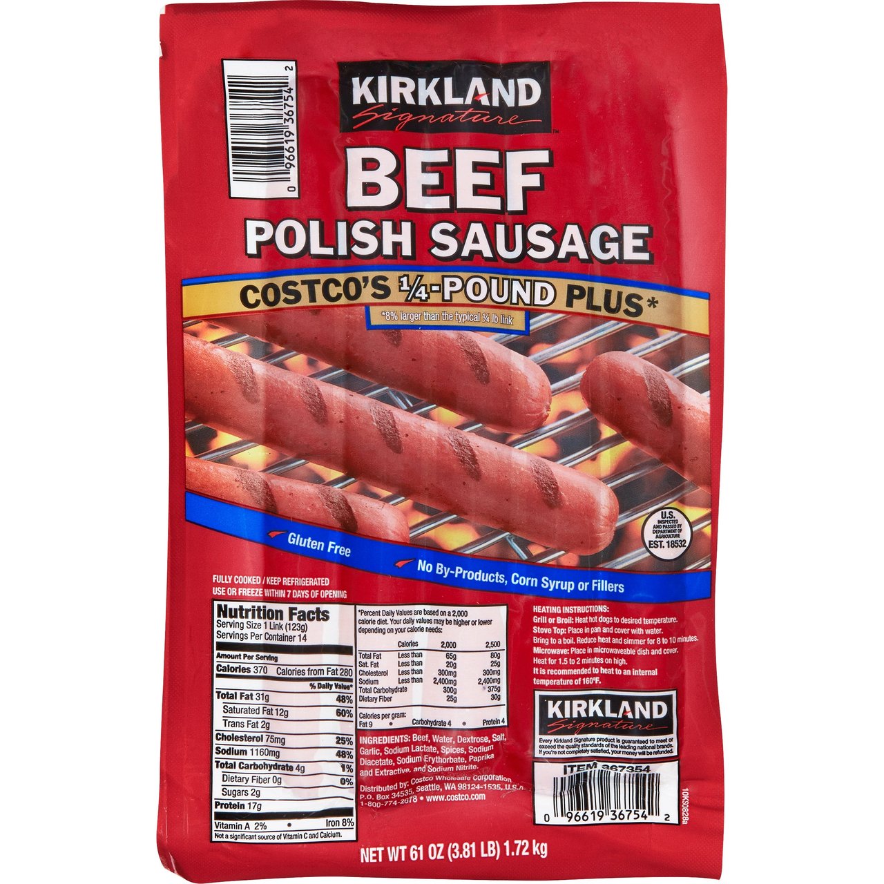 Kirkland Signature Beef Polish Sausage, 3.81 lb - Image 1