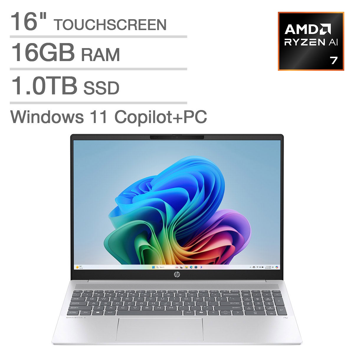 HP OmniBook 5 16" Laptop - AMD Ryzen AI 7 350 - 16GB/1TB - Copilot+ PC - B9DX9UA#ABA - Image 1