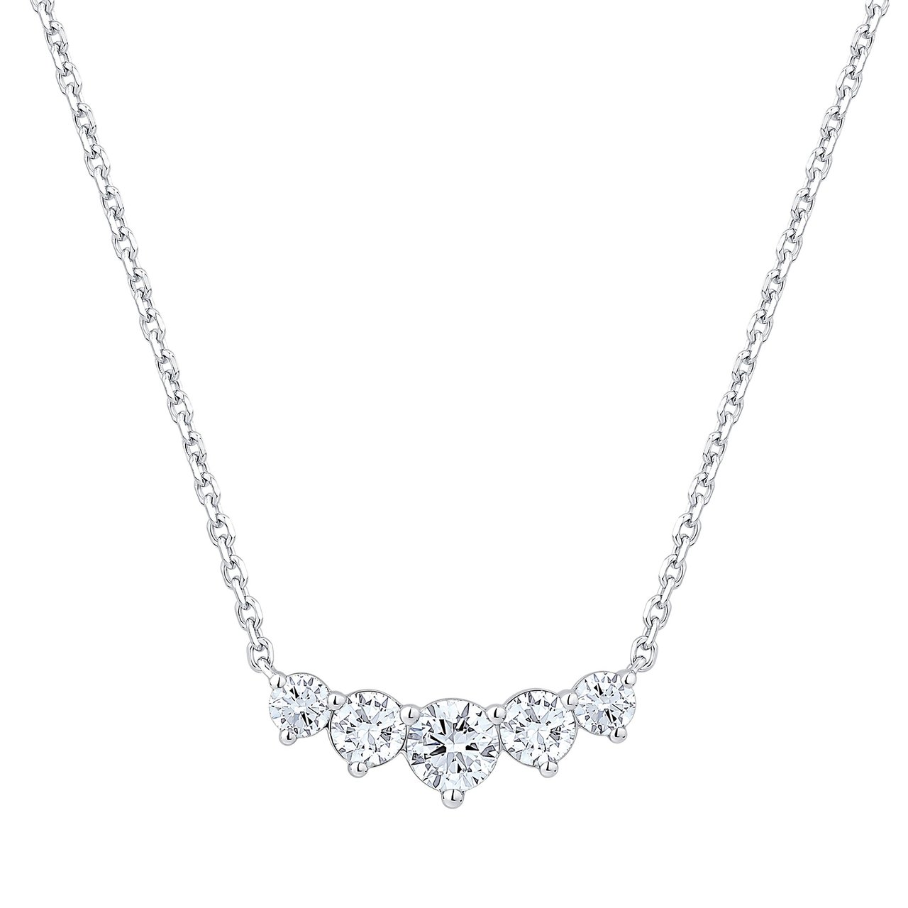 14kt White Gold VS2 G 1.00ctw Round Diamond 5 Stone Necklace Chain - Image 1