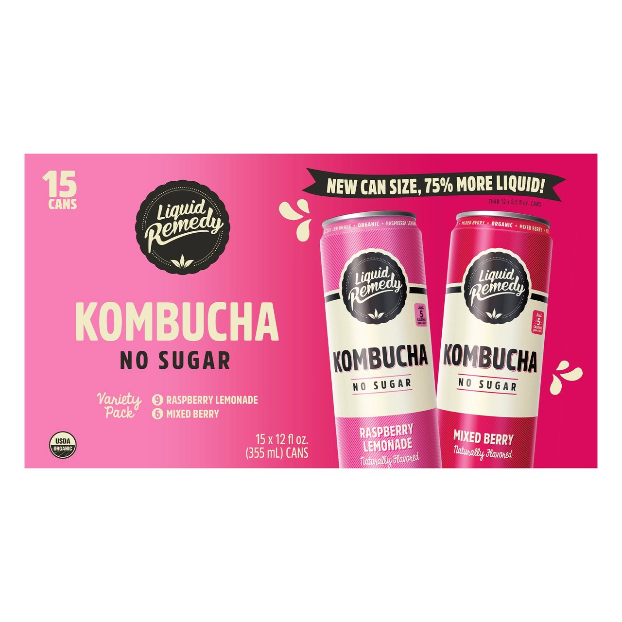 Organic Kombucha Liquid Remedy Variety 15 Pack, 12 Ounce Each - Image 1