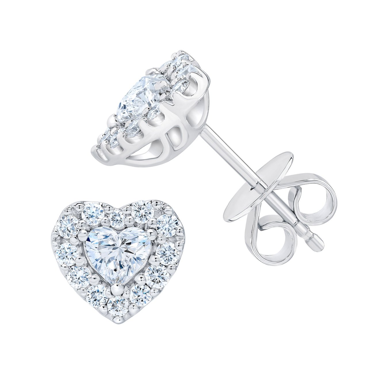 14kt White Gold VS2 I 1.00 CTW Heart Shape & Round Diamond Stud Earrings - Image 1