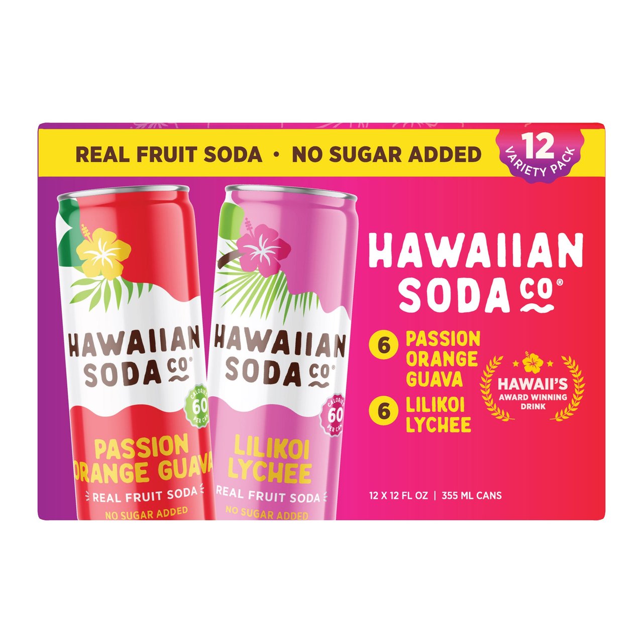 Hawaiian Soda Co. POG / Lychee Lilikoi 12 / 12 oz - Image 1