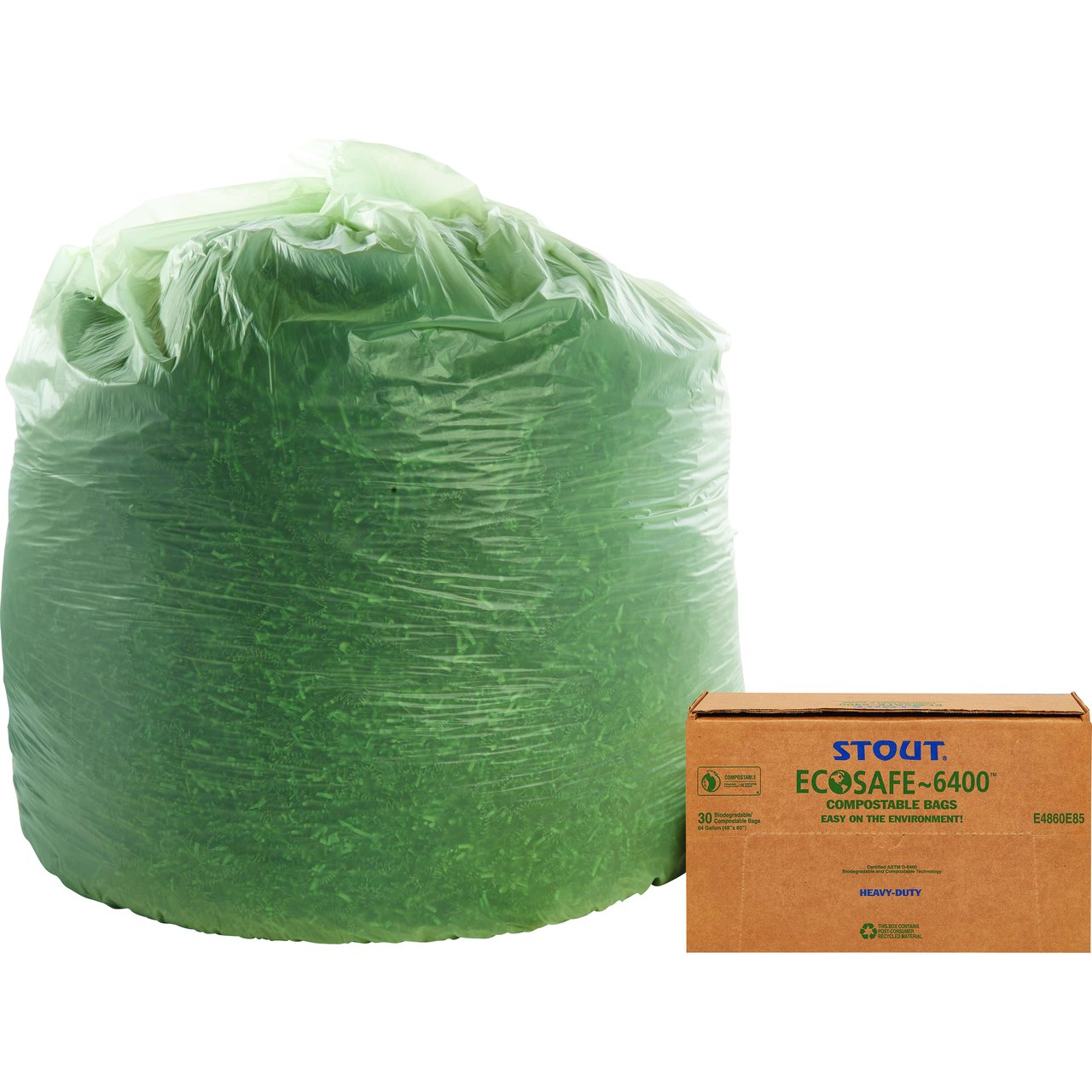 Stout EcoSafe-6400 Compostable Trash Bags, 64 Gallon, 30 ct - Image 1