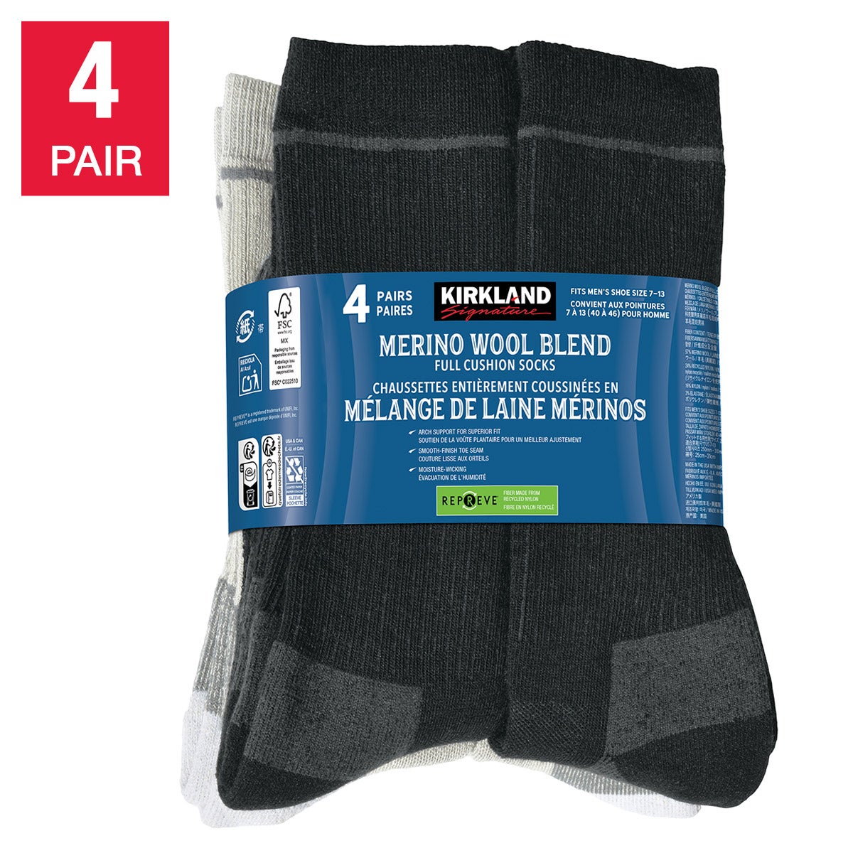 Kirkland Signature Men's Wool Blend Sock 4-Pack