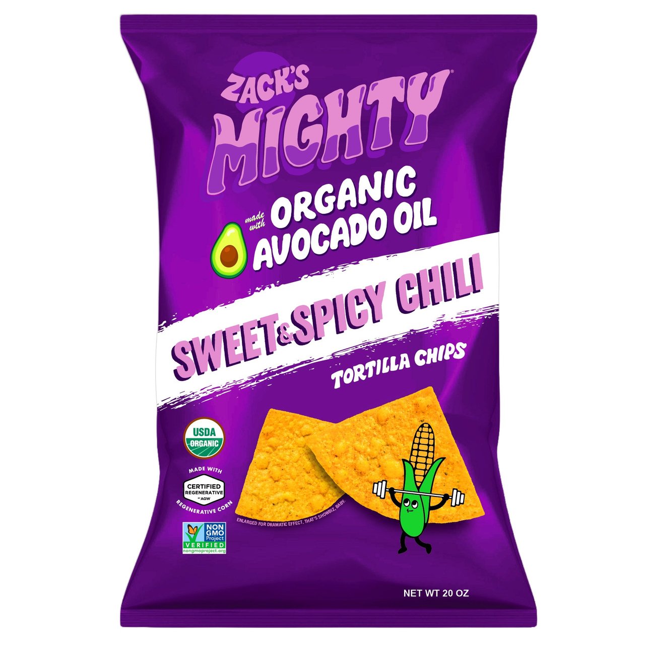Zack's Mighty Organic Sweet & Spicy Chili Tortilla Chips, 20 oz - Image 1