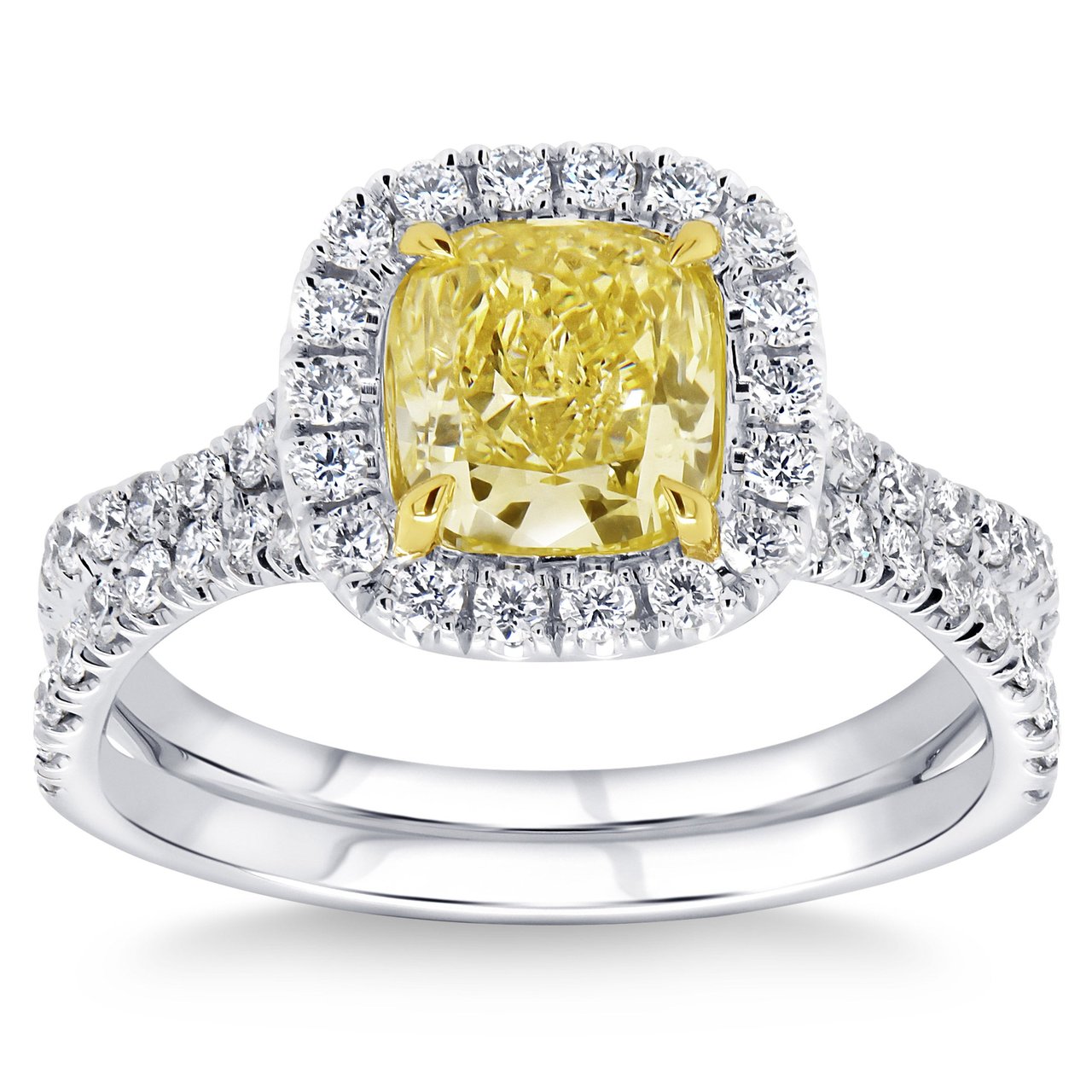 1.51CT CUSHION FANCY YELLOW VS2 2.09CTW DIAMOND PLATINUM RING - Image 1