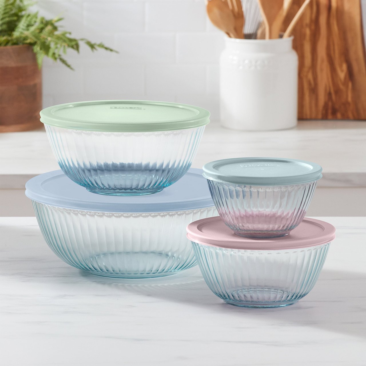 Pyrex 8-Piece Clear Glass Mixing Bowl Set - Image 1