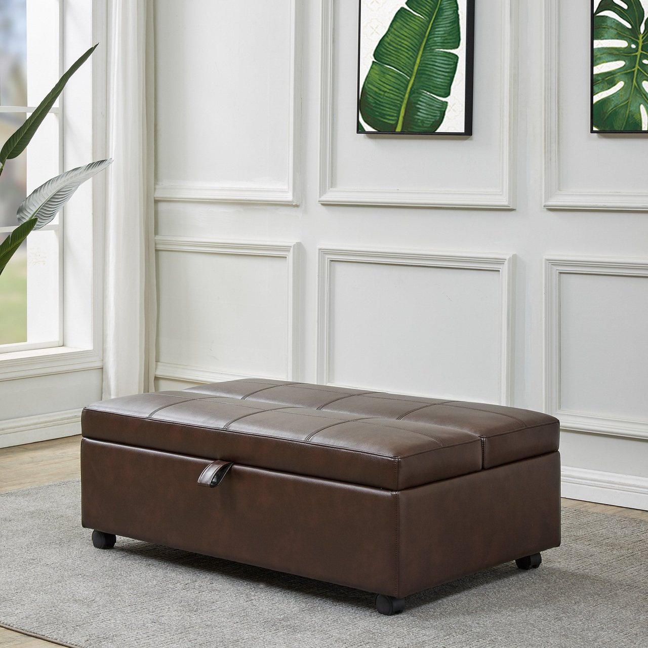 Emorie Faux Leather Sleeper Ottoman - Image 1