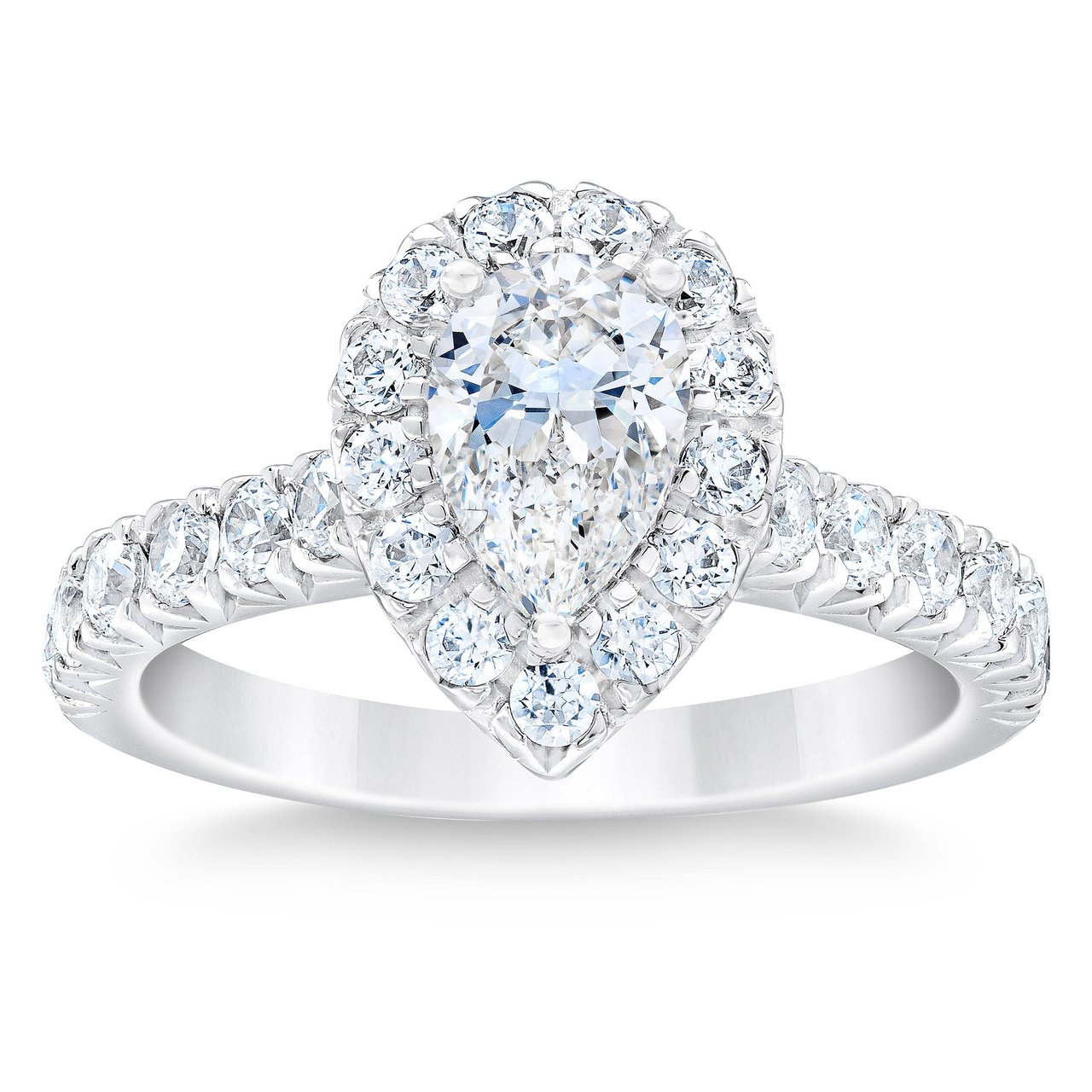 Platinum VS2 G Color 2.00 CTW Pear Shape Diamond Ring (1.0 CT Center) - Image 1