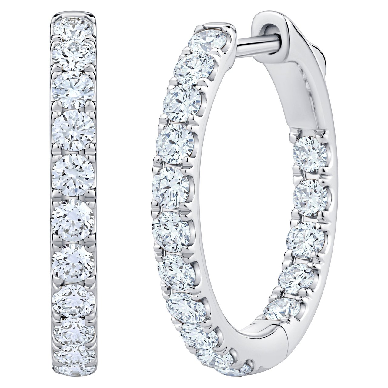 14kt White Gold VS2, I Color 1.00 CTW Round Brilliant Diamond Hoop Earrings - Image 1