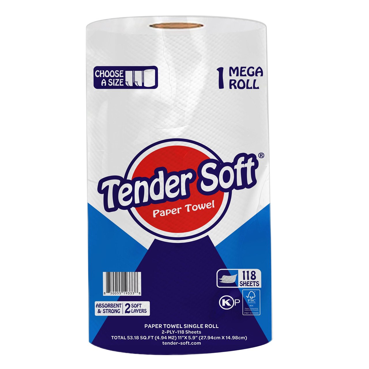 Tender Soft Paper Towel 638 sq ft, 12 Rolls / 118 Sheets - Image 1