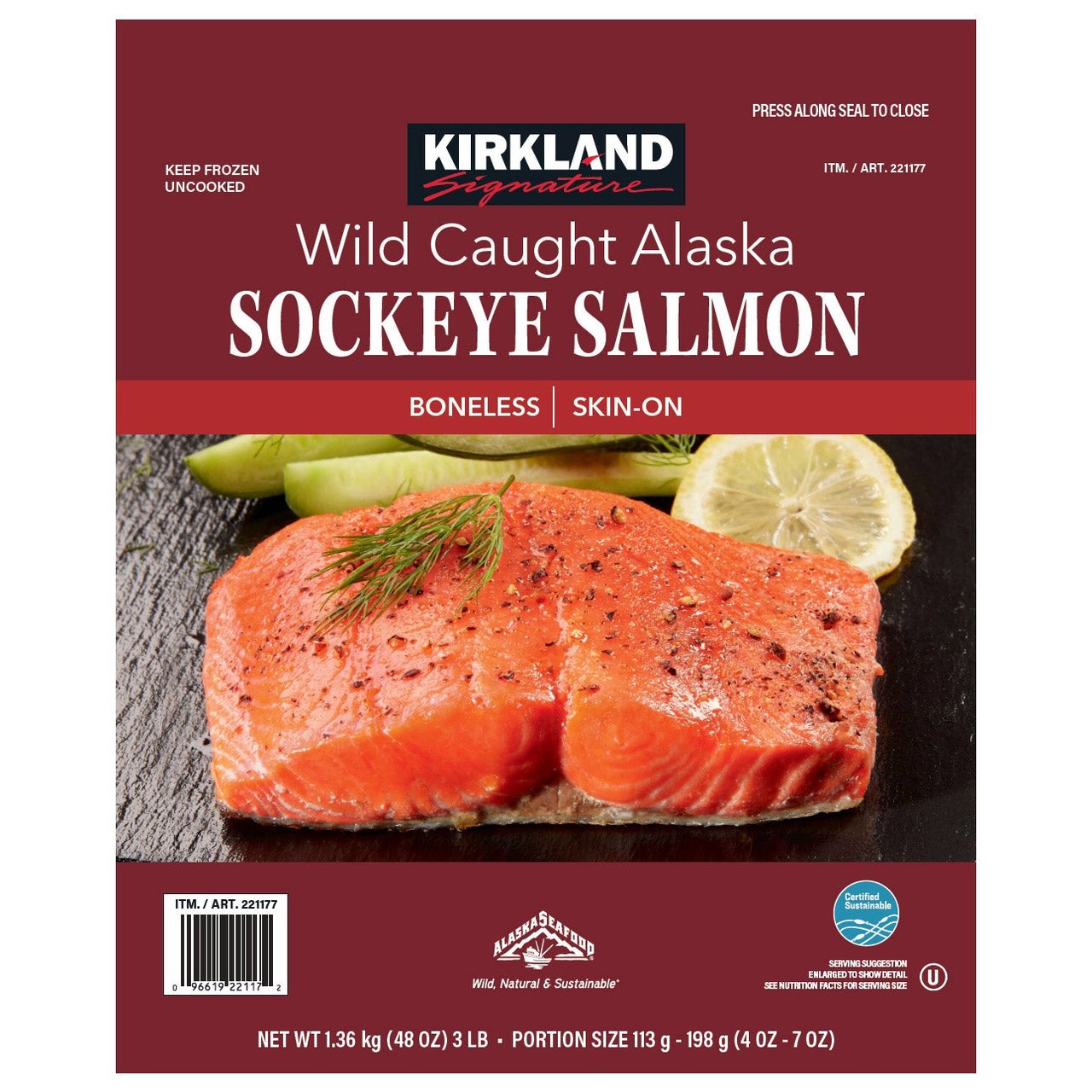 Kirkland Signature Wild Sockeye Salmon 3 Pound Bag - Image 1