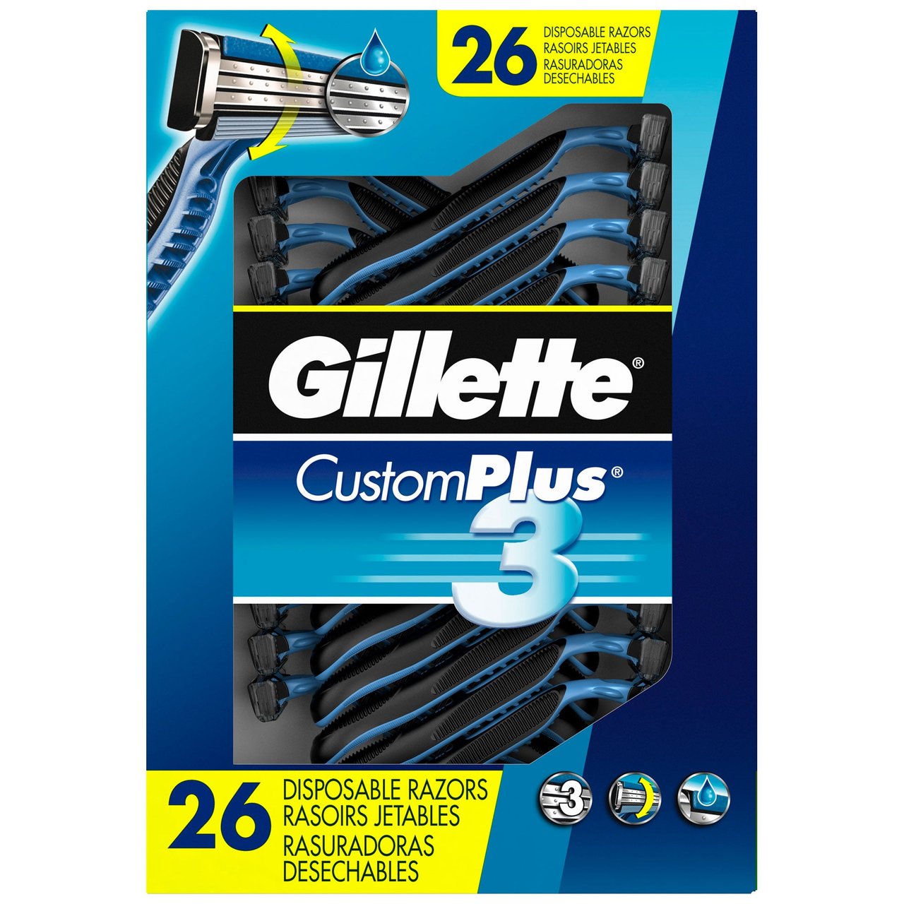 GILLETTE CUSTOM PLUS 3 DISPOSABLE RAZORS 26CT