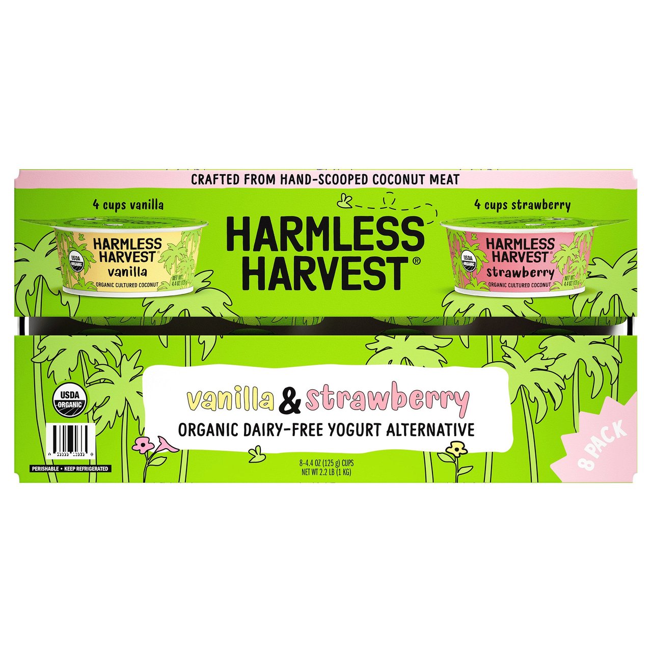 Harmless Harvest Organic Coconut Yogurt, 8-Pack of 4.4 oz Cups