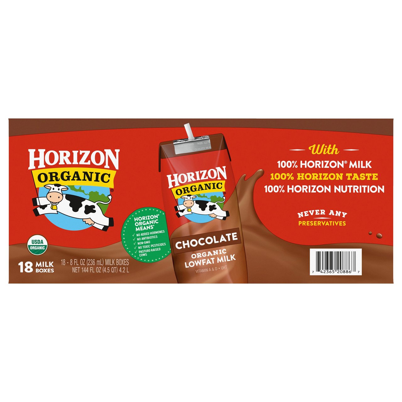 Horizon Organic Chocolate Milk 18/8 FL OZ (4.5 Qts) - Image 1