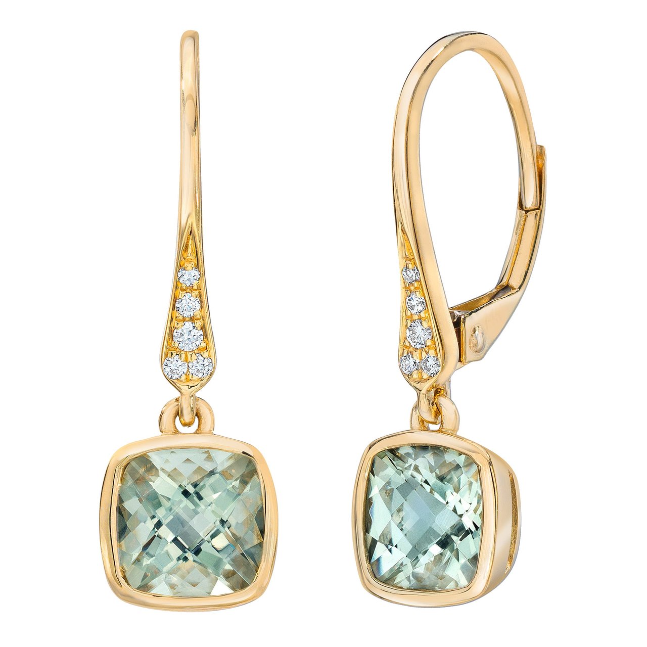14kt Yellow Gold .04TW VS2-I Diamond and Green Quartz Earrings - Image 1