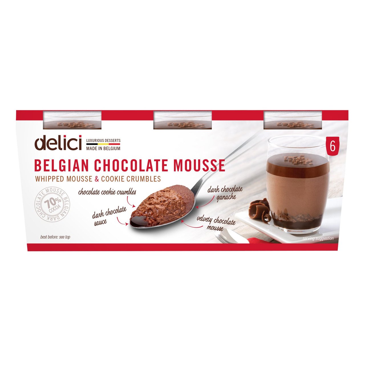 Delici Belgian Chocolate Mousse 6 Pack, 2.67 oz Cups - Image 1