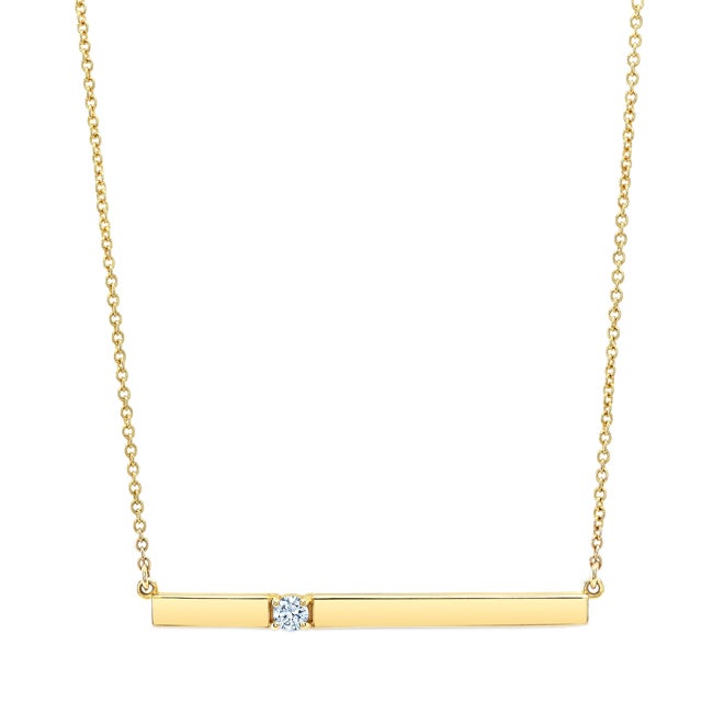 14kt Yellow Gold VS2 I 0.10ct Round Diamond Bar Necklace - Image 1