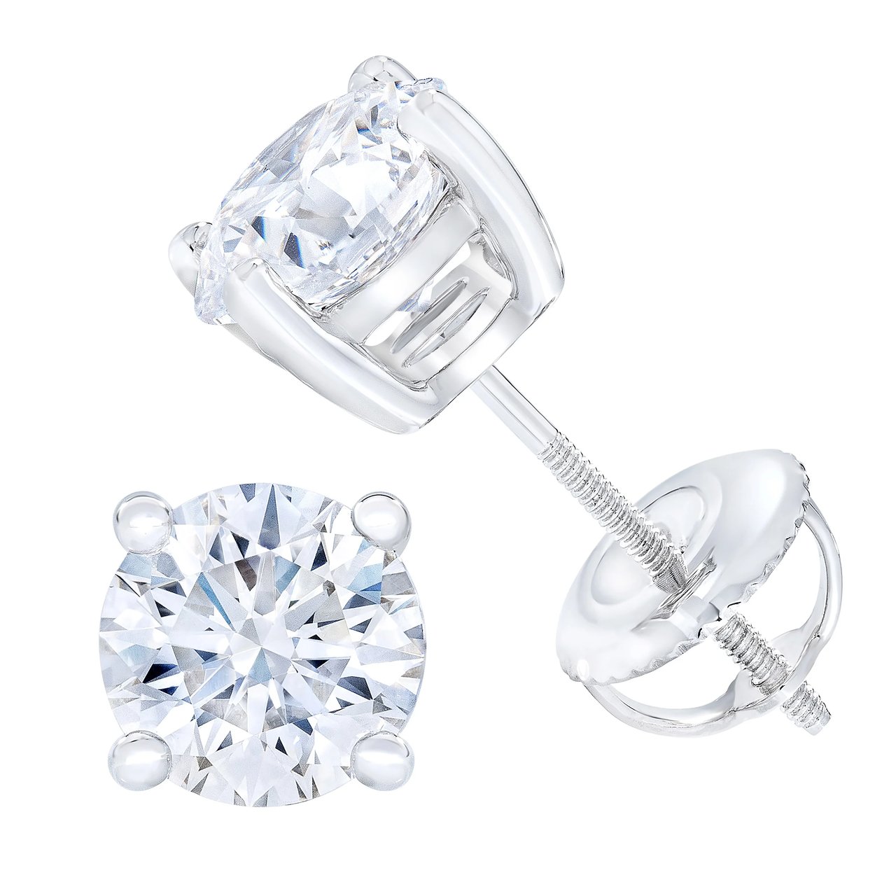 2.14 CTW Round Diamond Platinum Stud Earrings, VS1/VS2 Clarity, G Color - Image 1