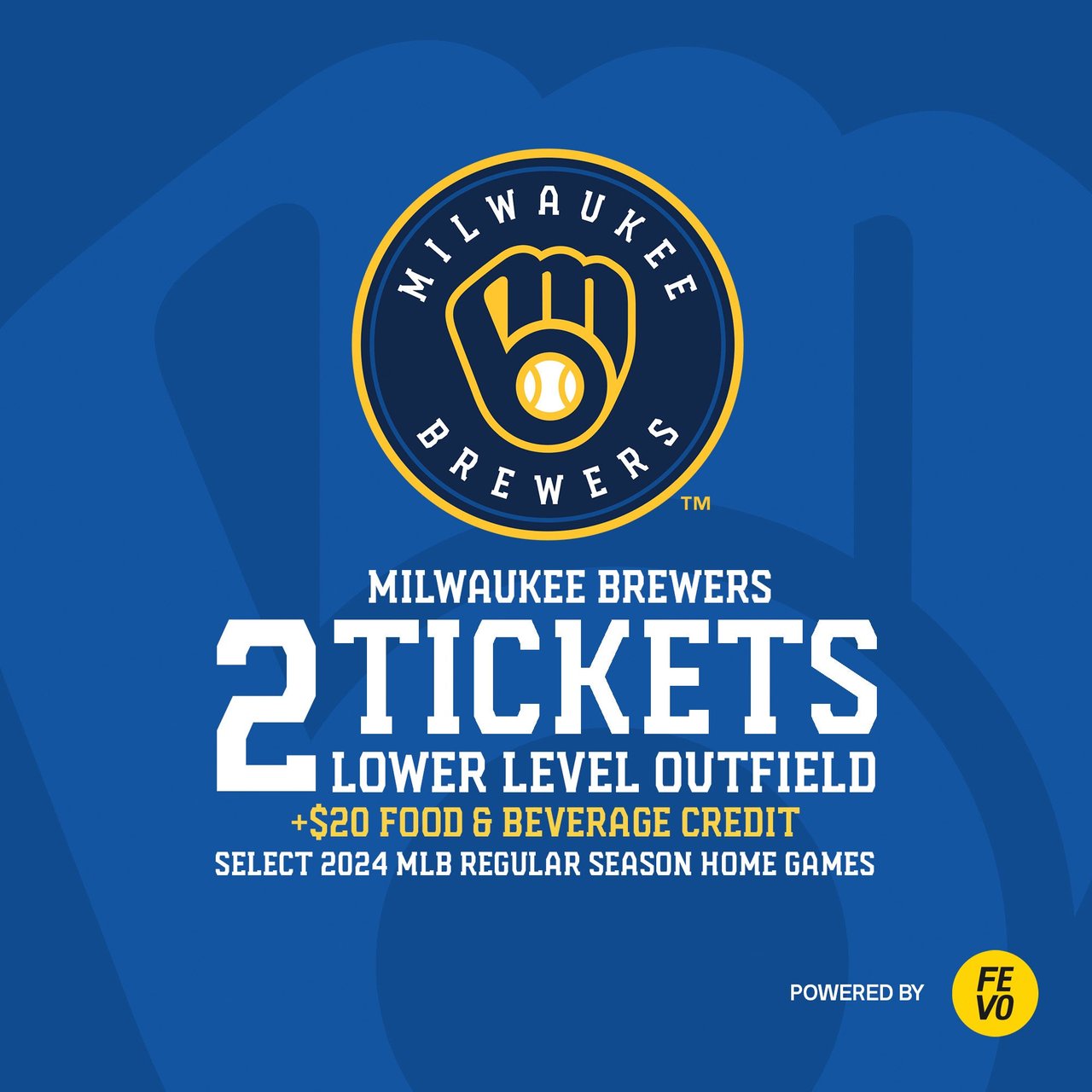 MLB Milwaukee Brewers 2 Lower Level Outfield Tickets + $20 Food & Beverage Credit (eVoucher)