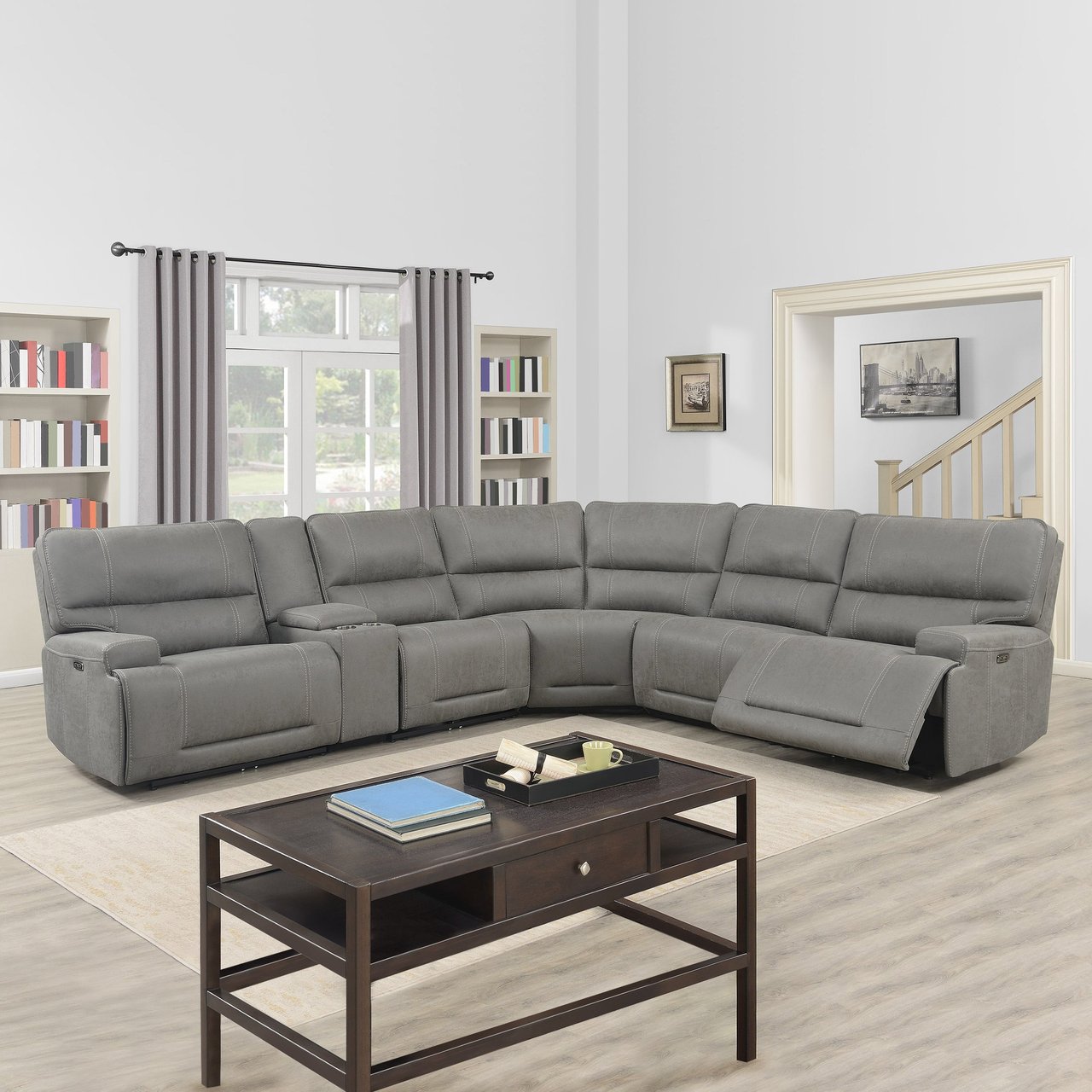 Brower 6-Piece Fabric Reclining Power Sectional with Power Headrests - Image 1
