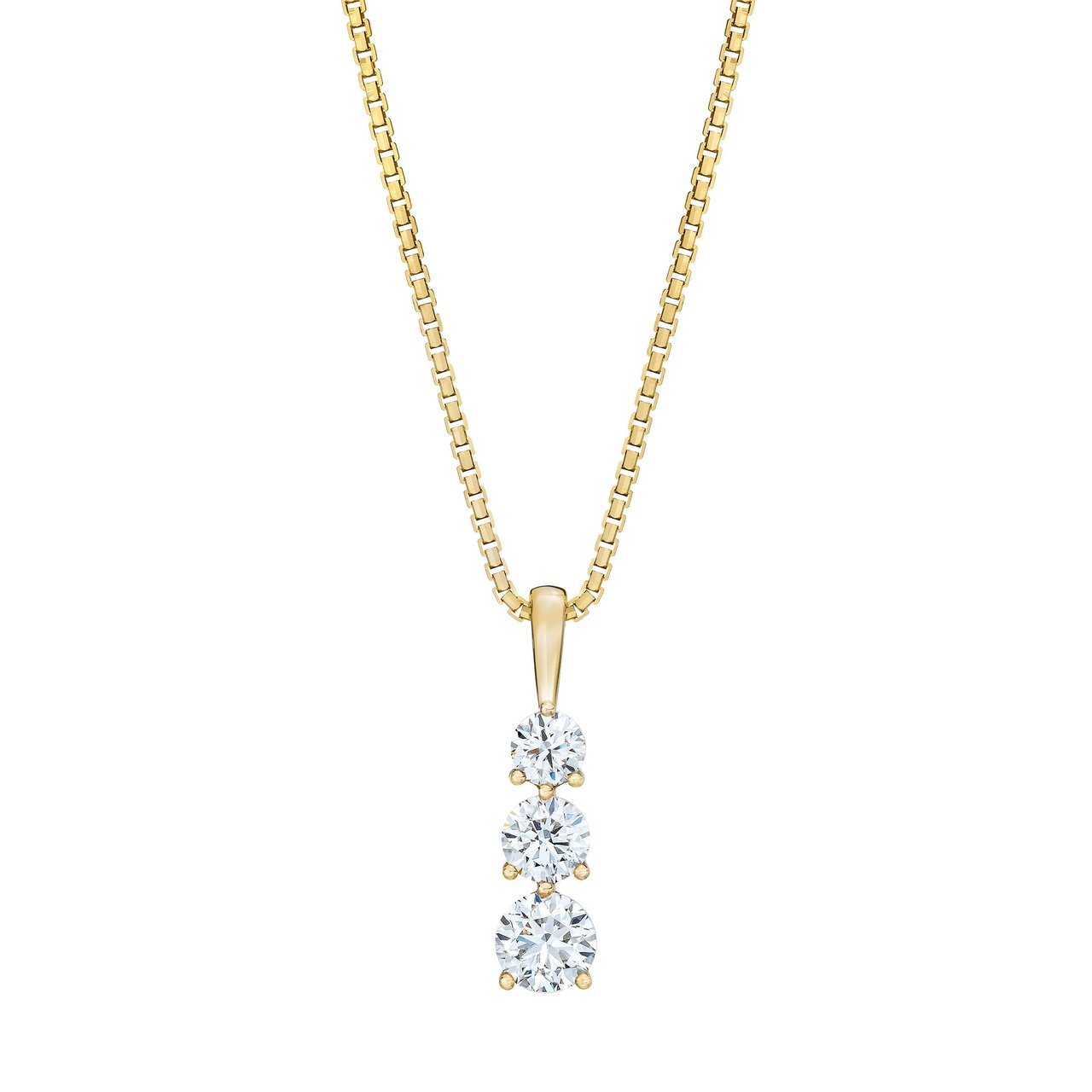 14KT Yellow Gold VS2 I 1.0ctw Round Diamond Three Stone Pendant - Image 1