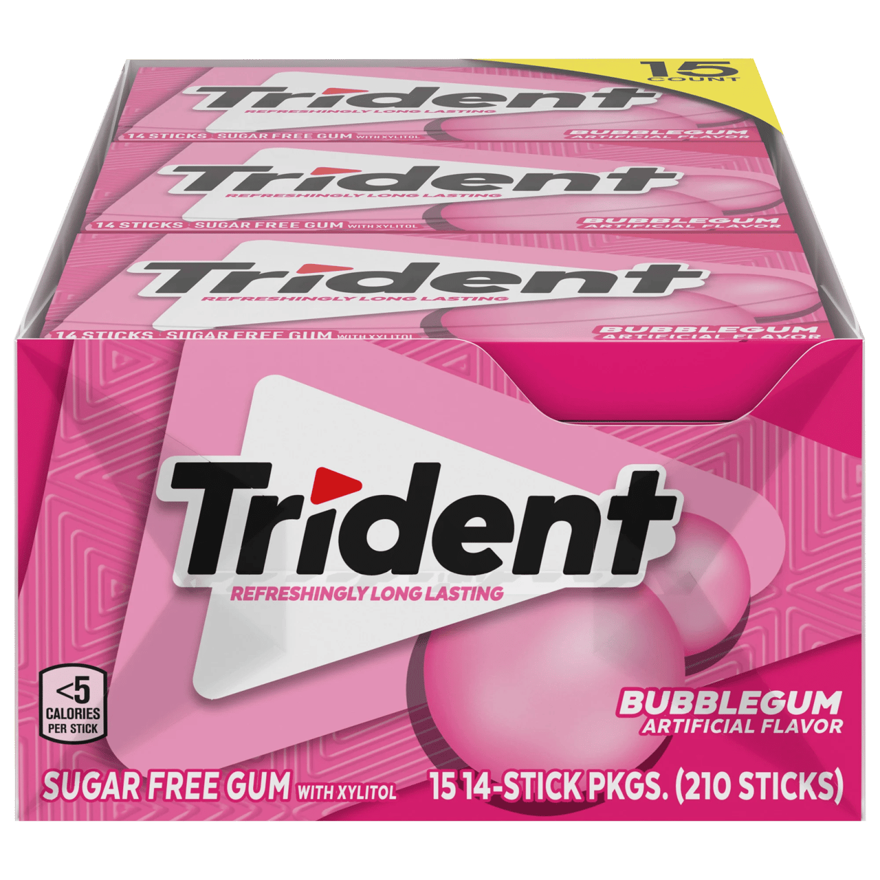 Trident Bubblegum Sugar Free Gum, 15 Packs / 14 Pieces (210 Sticks) - Image 1