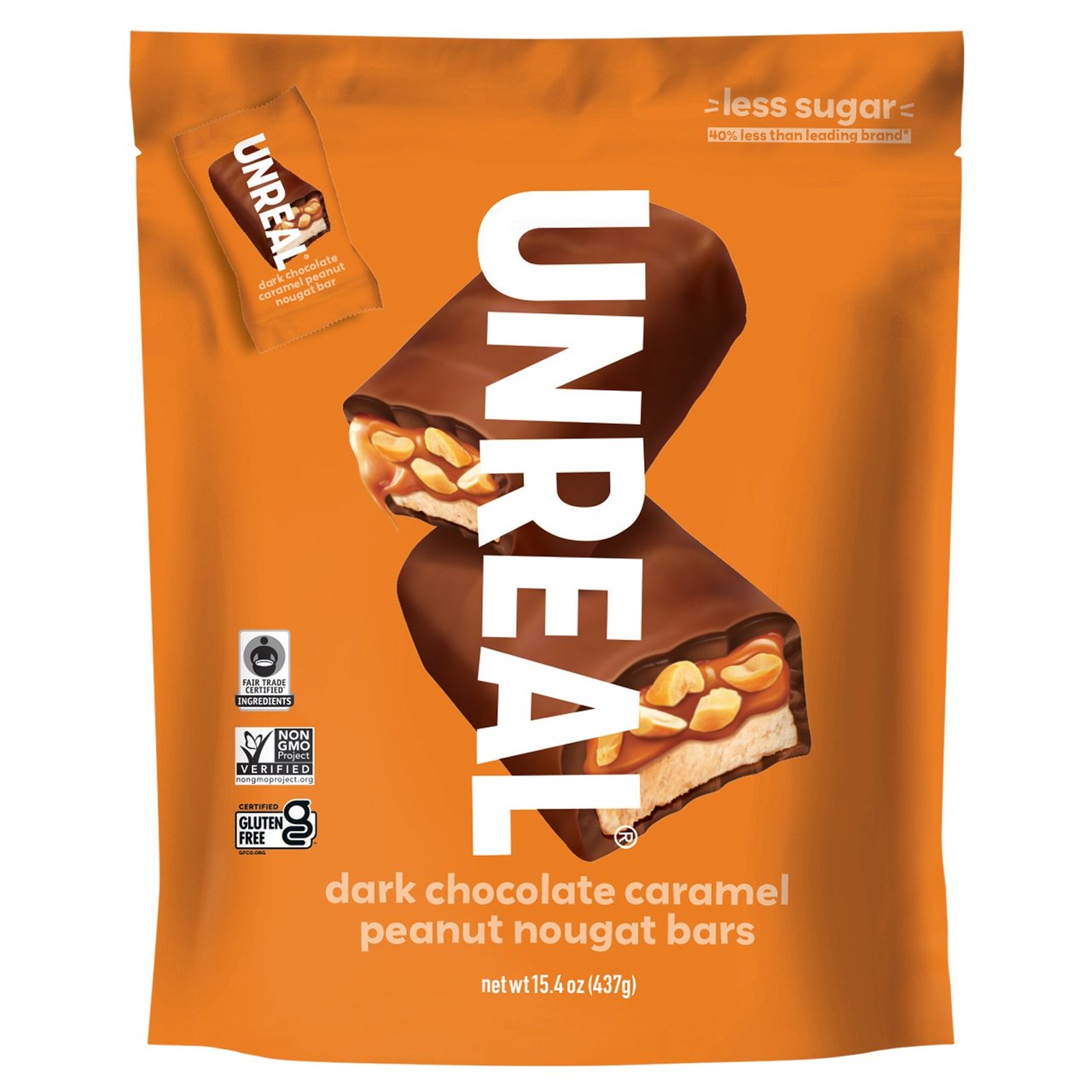 UNREAL Dark Chocolate Caramel Peanut Nougat Bars 15.4 oz - Image 1