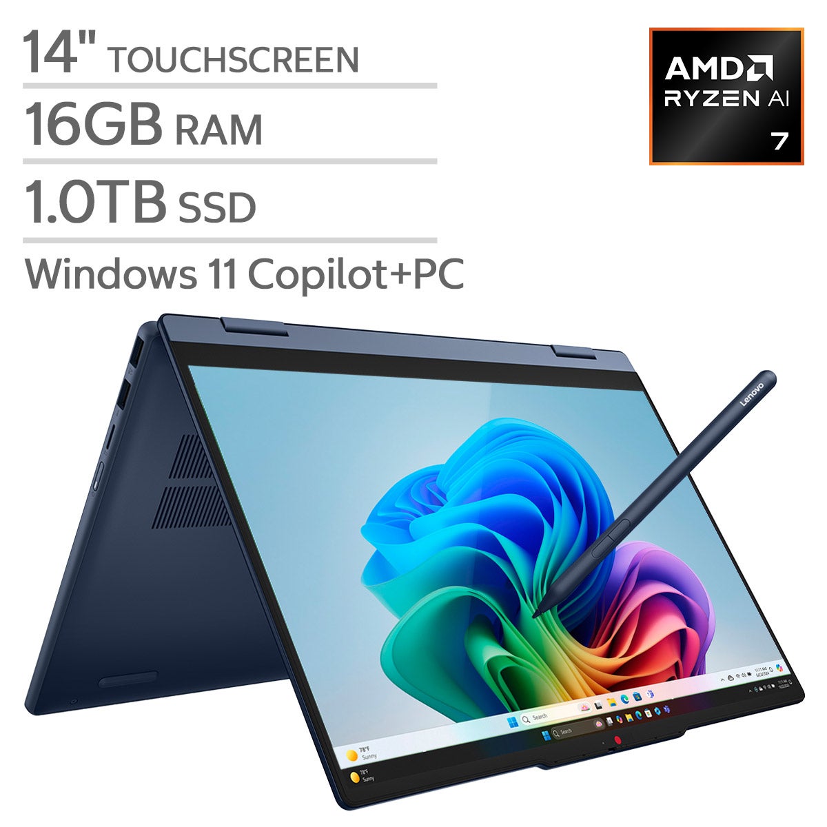Lenovo IdeaPad 5 2-in-1 14" Touchscreen Laptop - AMD Ryzen 7, 16GB RAM, 1TB SSD (83UH004LUS) - Image 1