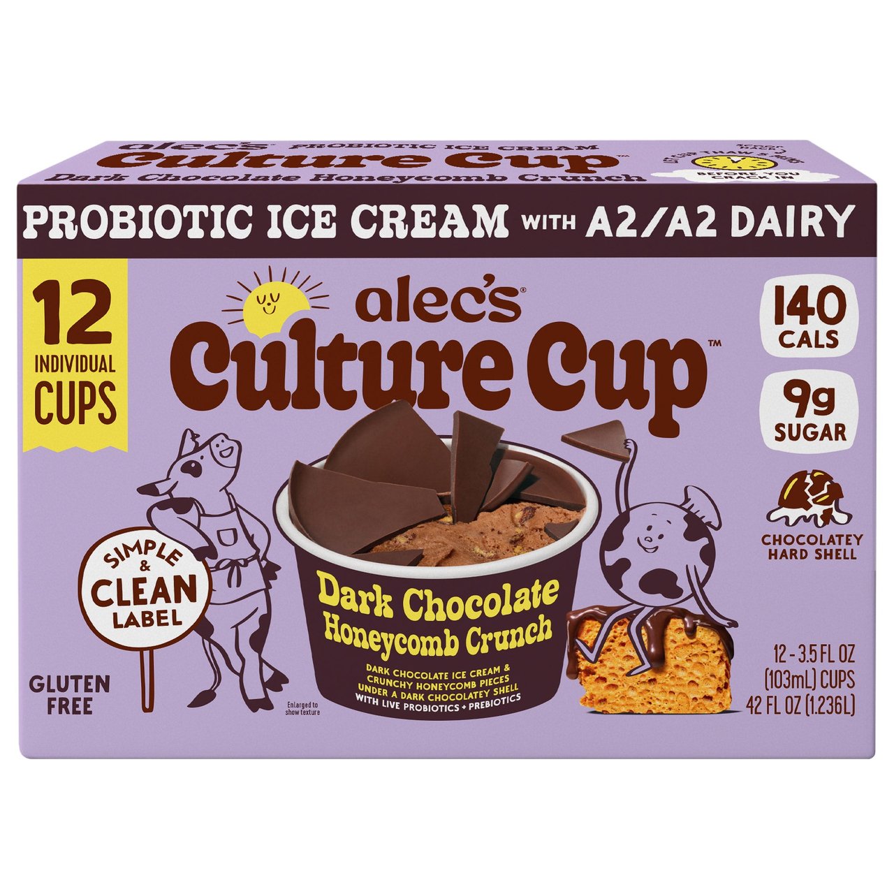 Alec's Culture Cups Dark Chocolate Honeycomb Crunch Probiotic Ice Cream, 12 Count, 42 oz - Image 1