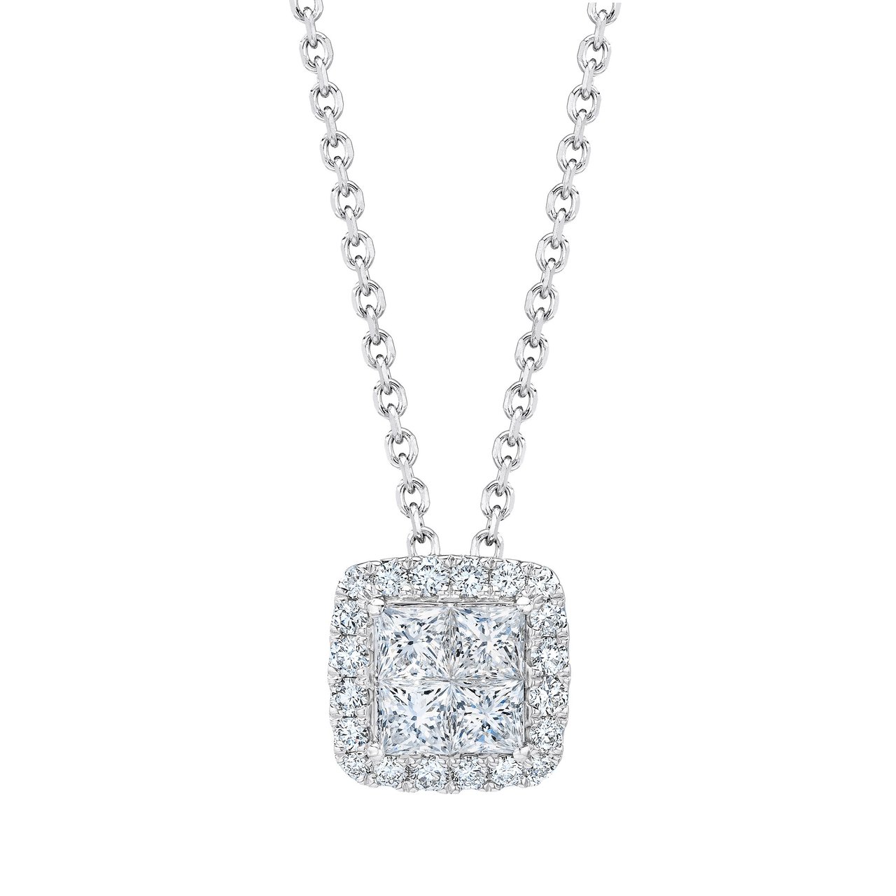 14kt White Gold VS2 G 1.00 CTW Princess Cut & Round Diamond Pendant - Image 1