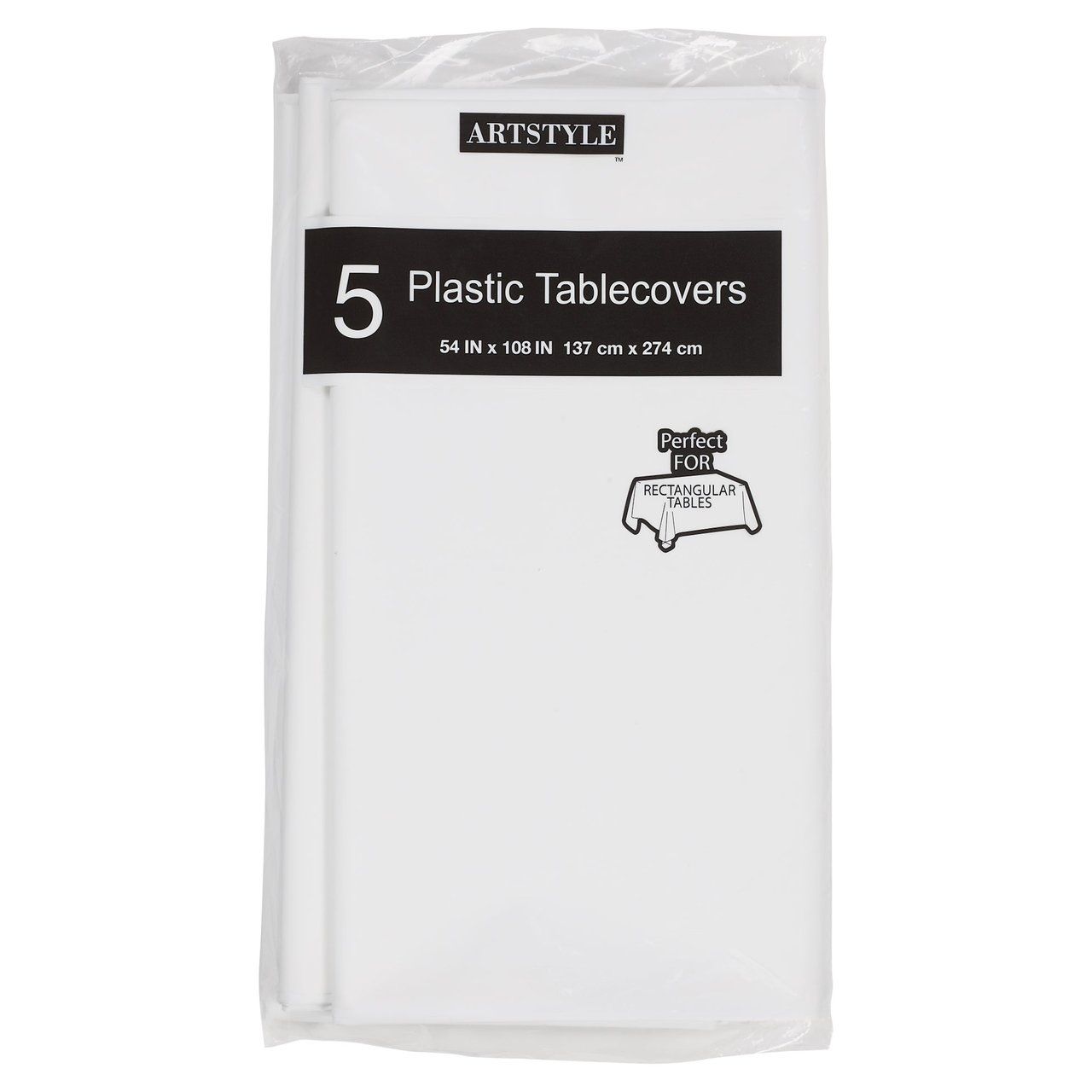 Artstyle Plastic Rectangular Table Cover, 54" x 108", White, 5 ct - Image 1
