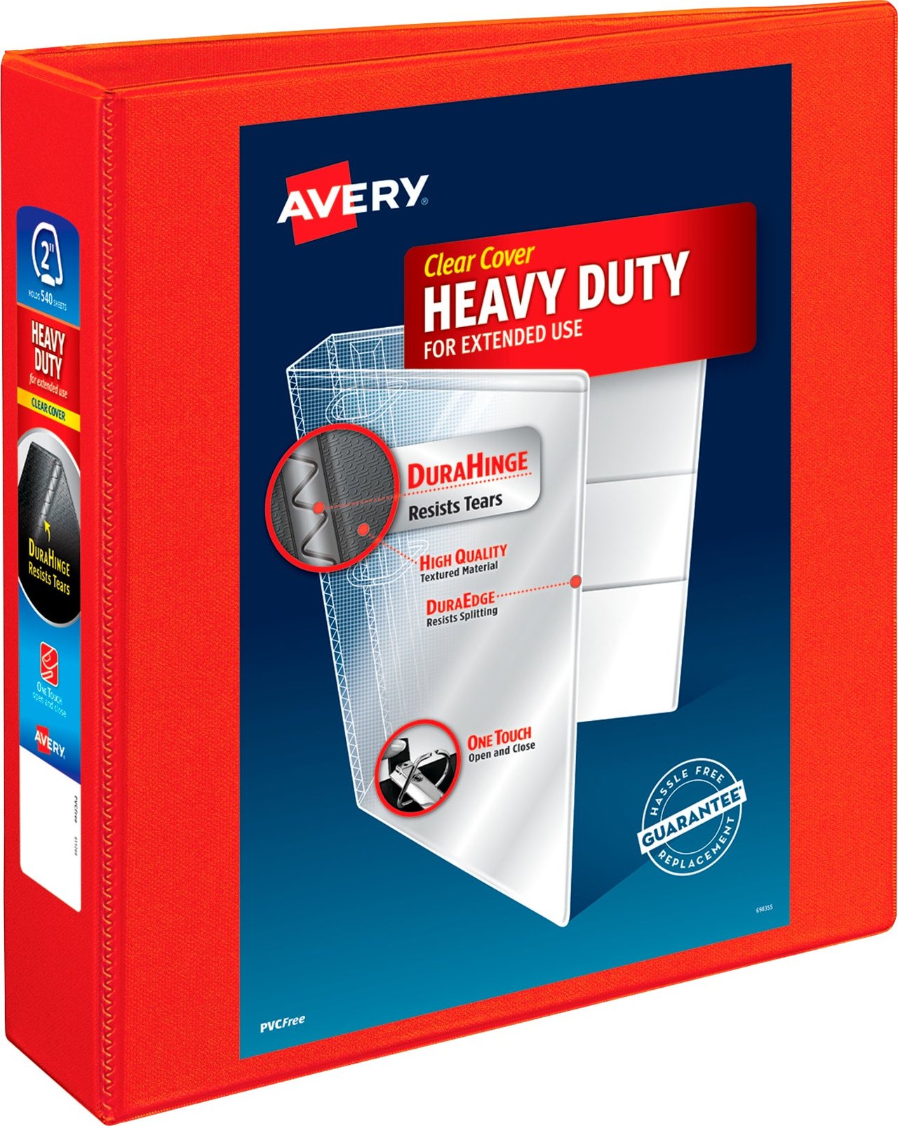 Avery 2" Red Heavy-Duty View Binder with One Touch EZD Rings, 3-Count (AVE79225KT)