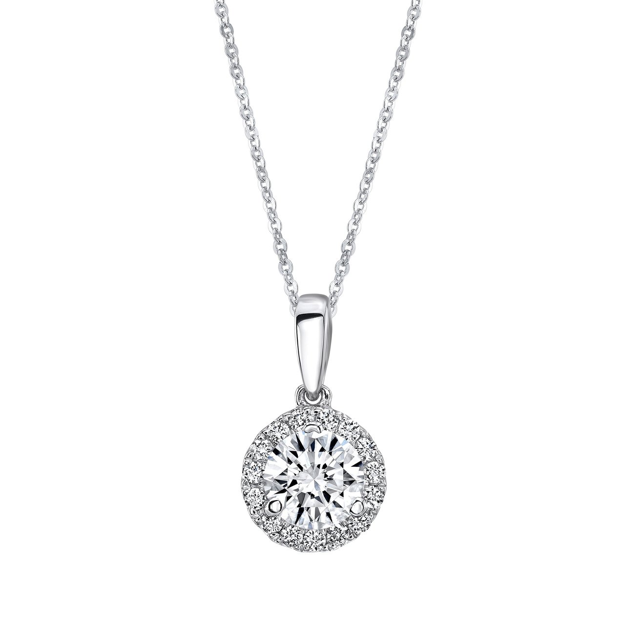 14kt White Gold VS2 Clarity, I Color 0.36 CTW Round Diamond Halo Pendant - Image 1