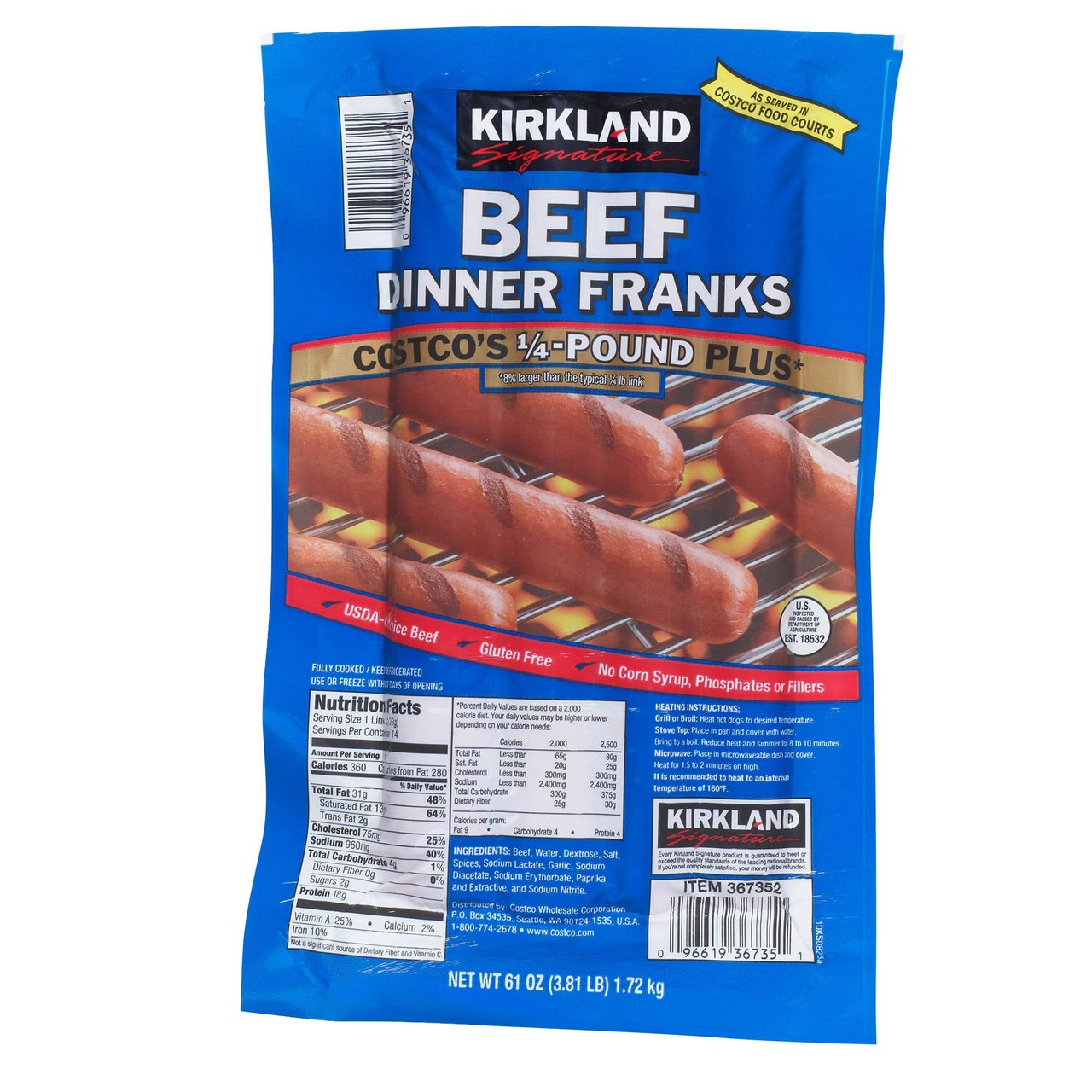 Kirkland Signature Beef Dinner Frank 61 oz - Image 1