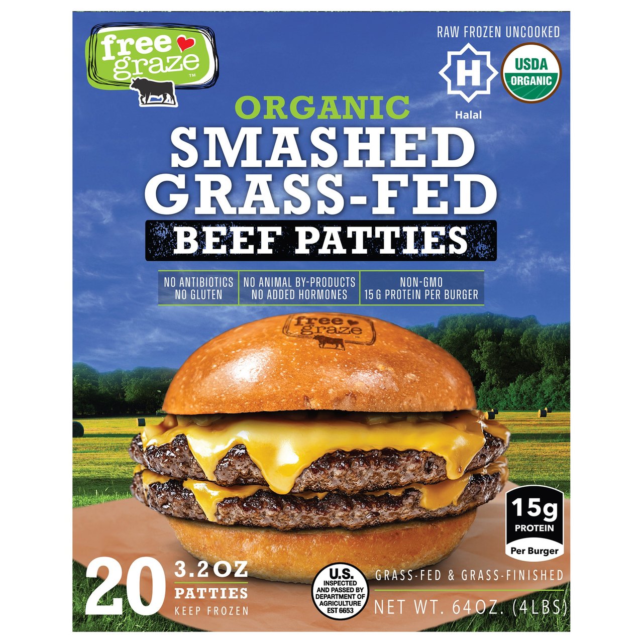 Free Graze Organic Grass-Fed Smashed Beef Halal Patties 4 lbs - Image 1