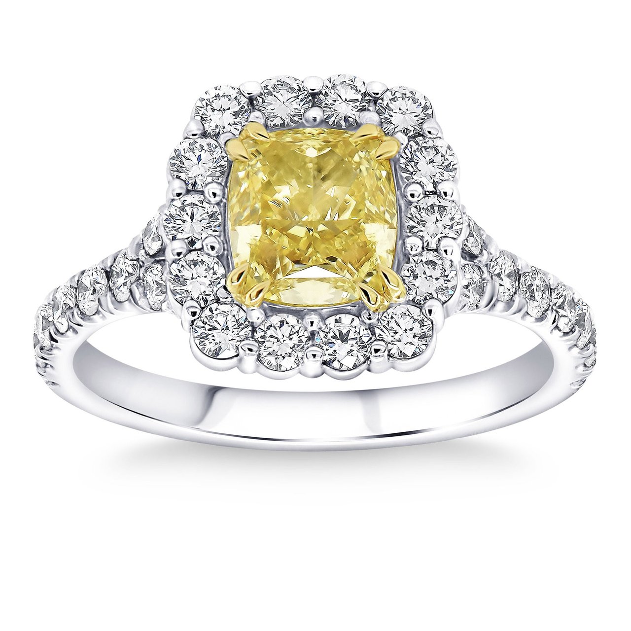 1.61CT CUSHION FANCY YELLOW VVS1 2.67CTW DIAMOND PLATINUM RING - Image 1