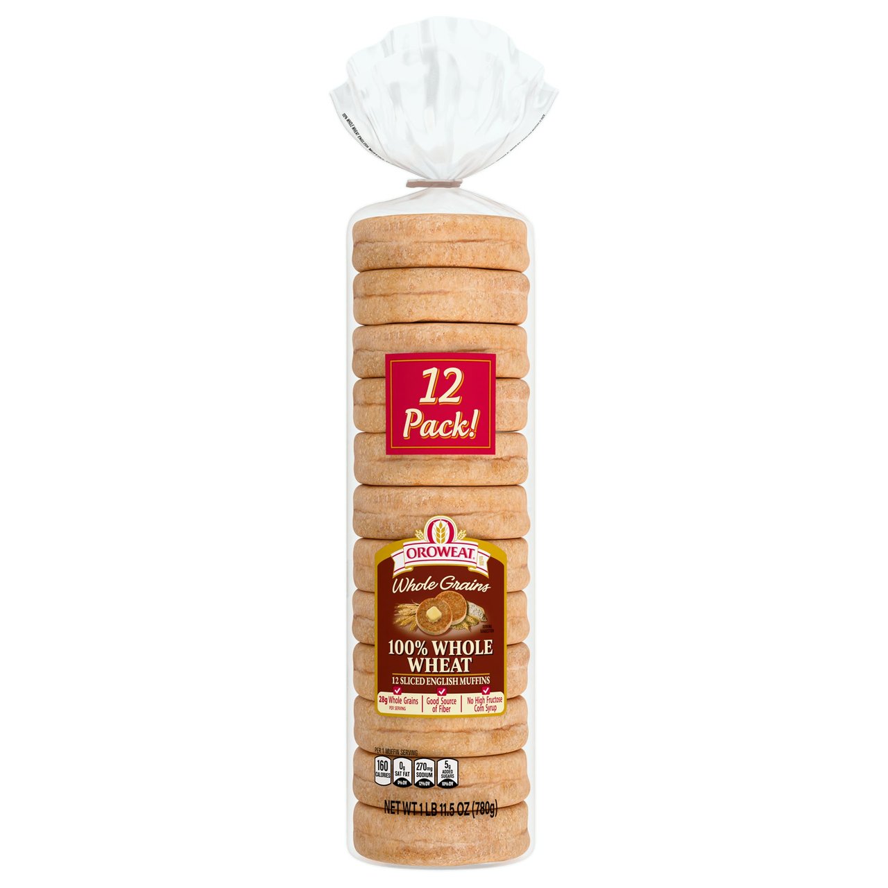 Oroweat Whole Grains 100% Whole Wheat English Muffins, 12 CT - Image 1